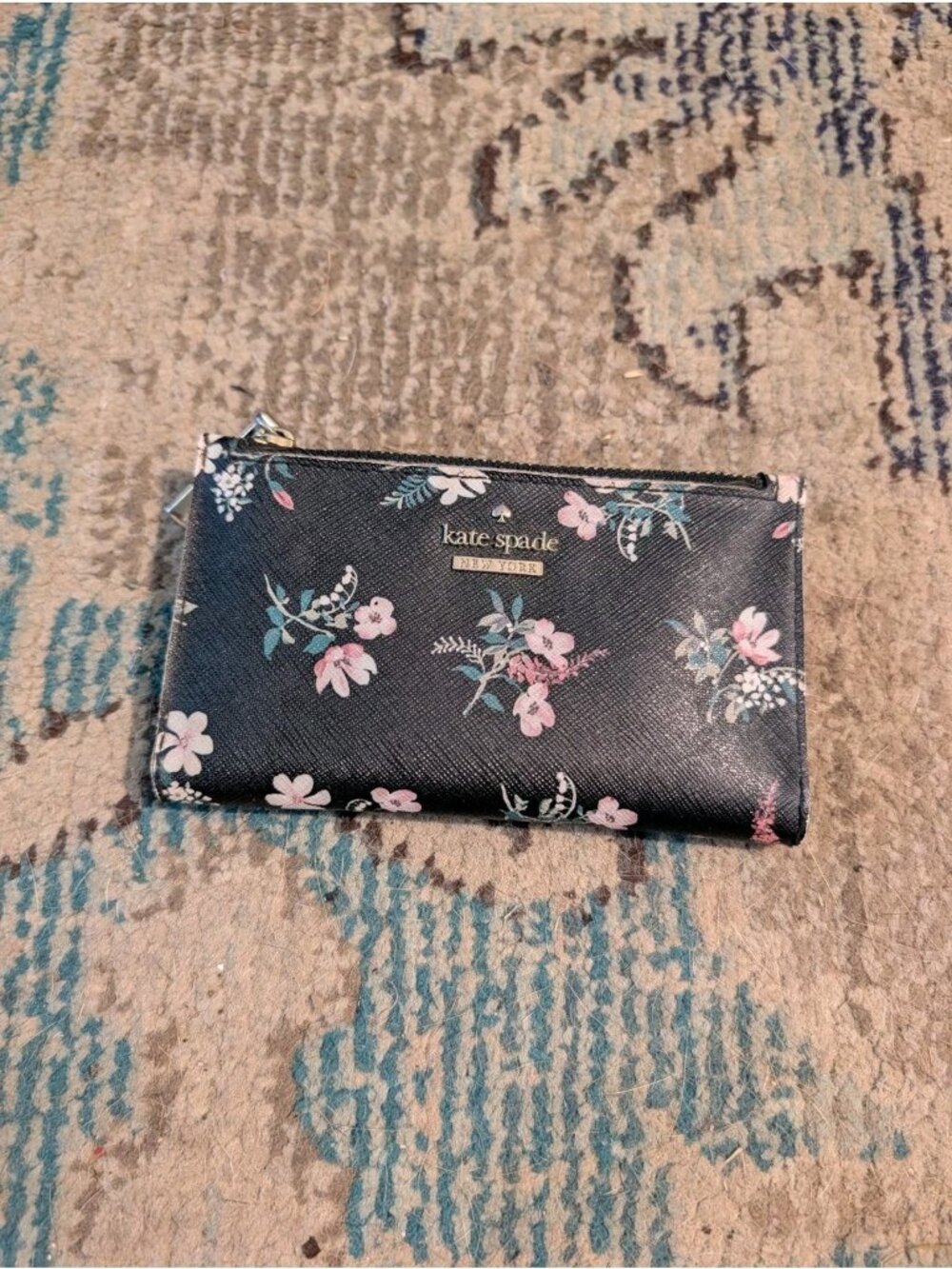 Kate Spade New York Black Women’s Floral Flowers Folding Wallet Snap Zip